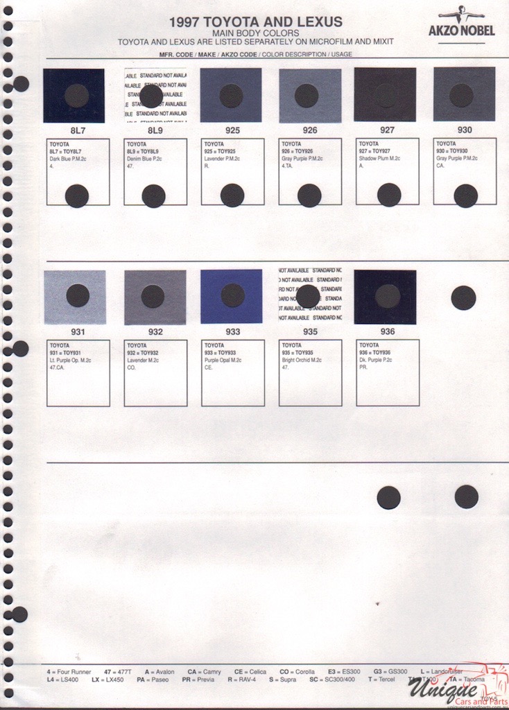 1997 Toyota Paint Charts Akzo 5
